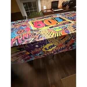 80s Retro Party Time Tablecloth/ Wall Mural - Vintage Decades Theme